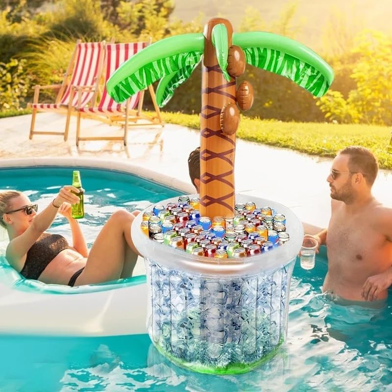 Inflatable Palm Tree Cooler, Giant Floating Pool Drink Cooler, Holds Up to 100 Cans, Large Inflatable Ice Bucket for Pool Party, Beach, BBQ, Summer Gathering