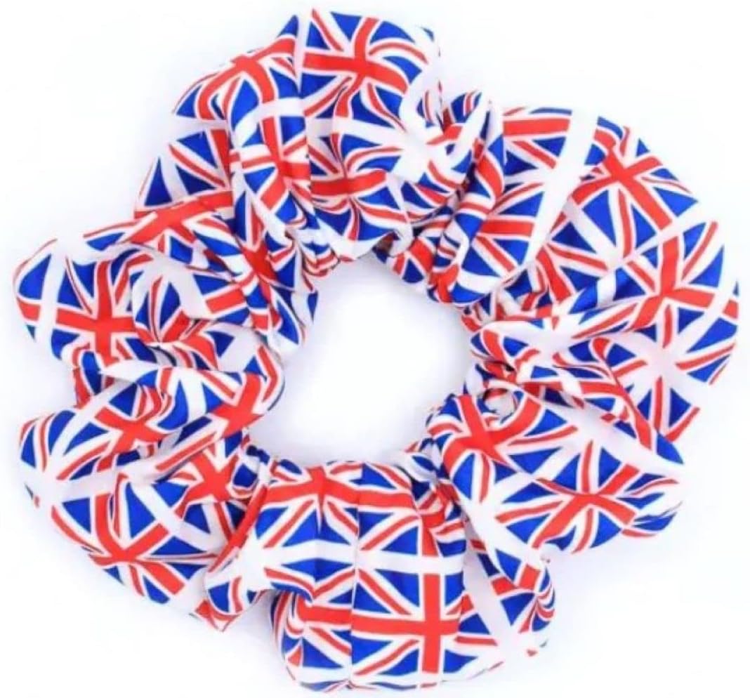 Union Jack Red White Blue 12cm Large Hair Band Scrunchie Ponytail Holder