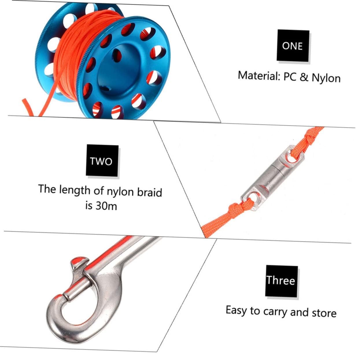 1 Set Professional Scuba Diving Spool with Rope Reel Durable Underwater Diving Tool for Scuba Accessories Blue