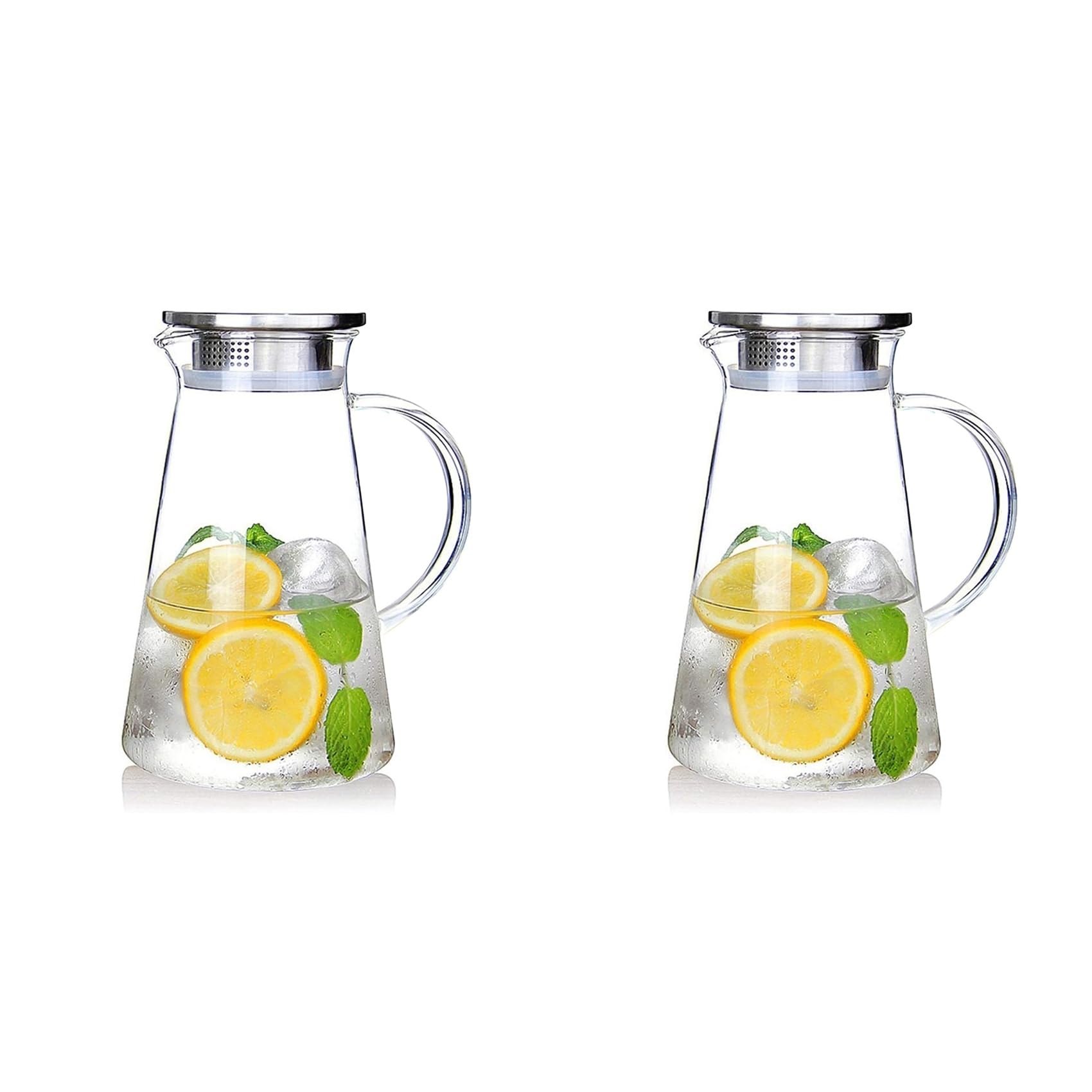 Aundhegrtt 2X 1.8 Liter Glass Pitcher with Lid, Easy Clean Heat Glass Water Carafe for Hot/Cold Beverages Cold Brew,Tea Juice