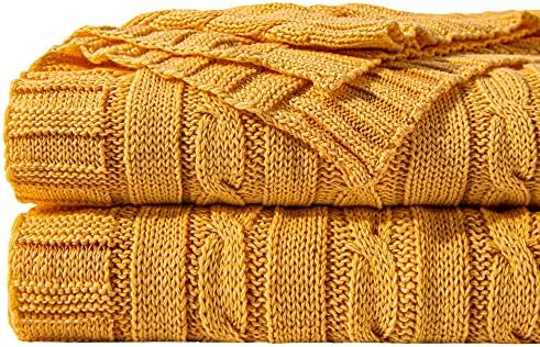NTBAY 100% Pure Cotton Cable Knit Throw Blanket, Super Soft Warm ...