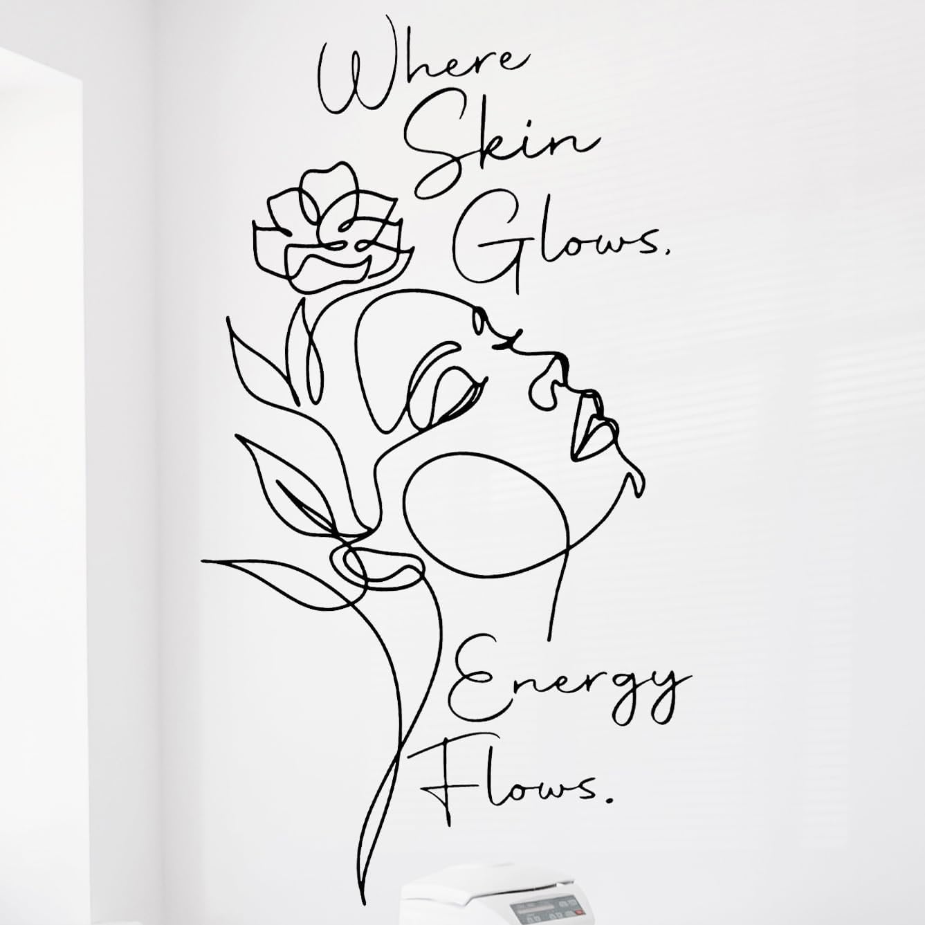 Where Skin Glows Energy Flows Girl Line Art Decal - Spa Wall Decals - Esthetician Decor - Beauty Salon Decor - Skin Therapist - Aesthetics