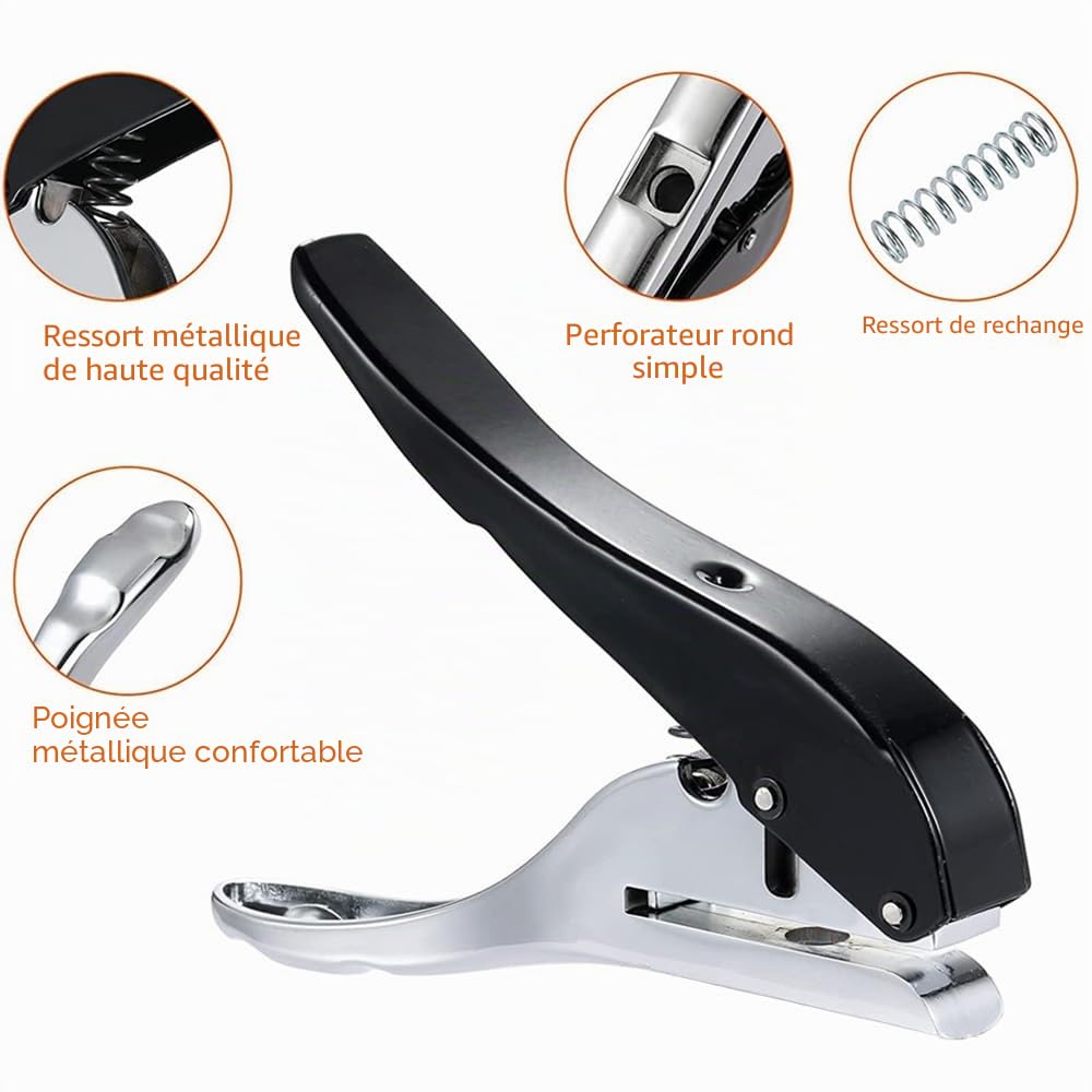 Perforatrice à trou unique – Perforatrice à main robuste pour cartes, plastique, carton, outil de bricolage, trous de 10 mm (noir)