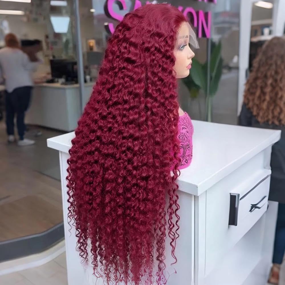 Haarpflege Kinky Curly Red Burgundy Farbe 13X4X1 Full Lace Frontal Perücke Prepuck Bleach Knot Glueless Perücken(24inches)