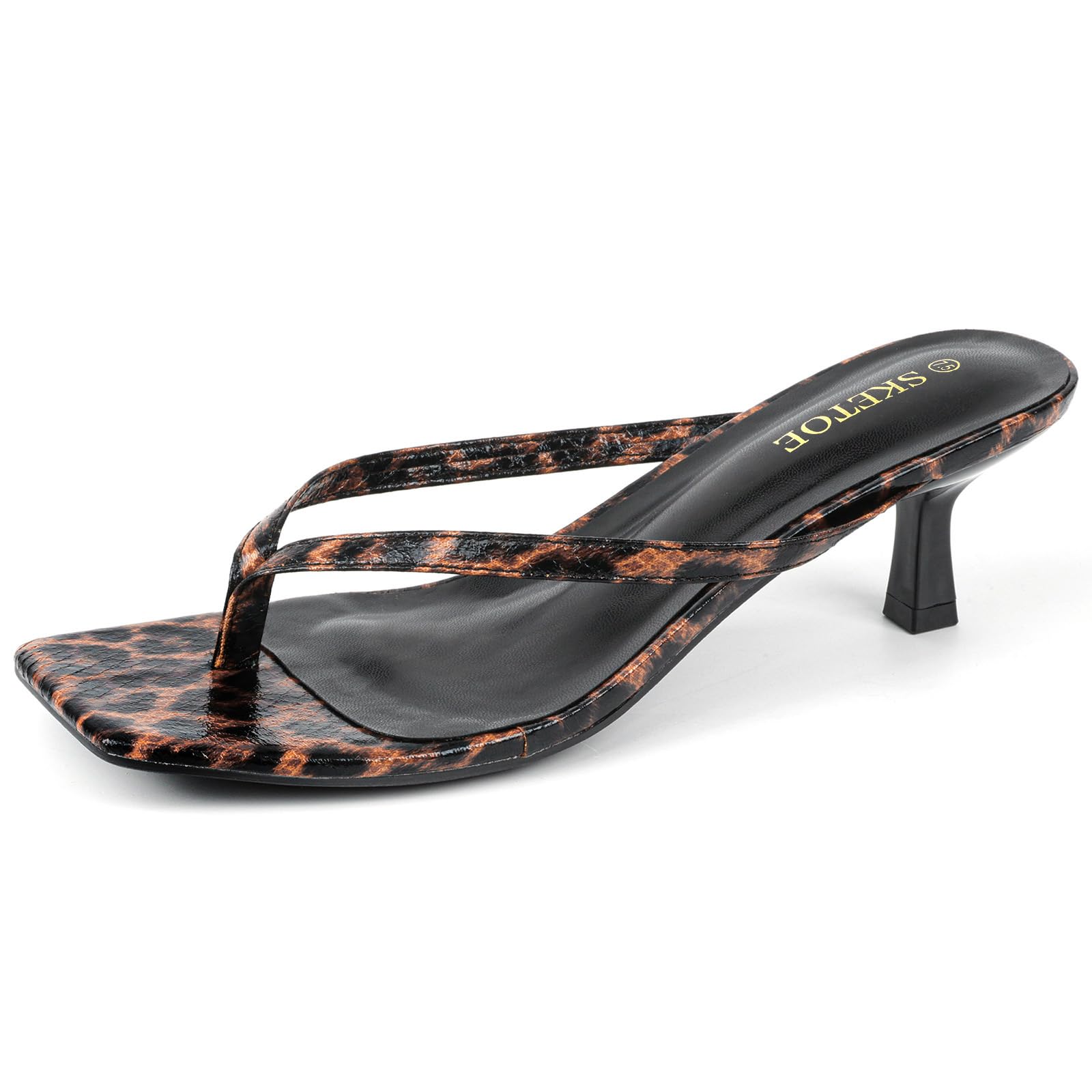 Kitten Heels for Women Square Toe Sandals Flip Flop Heels Thong Comfortable 2 Inch
