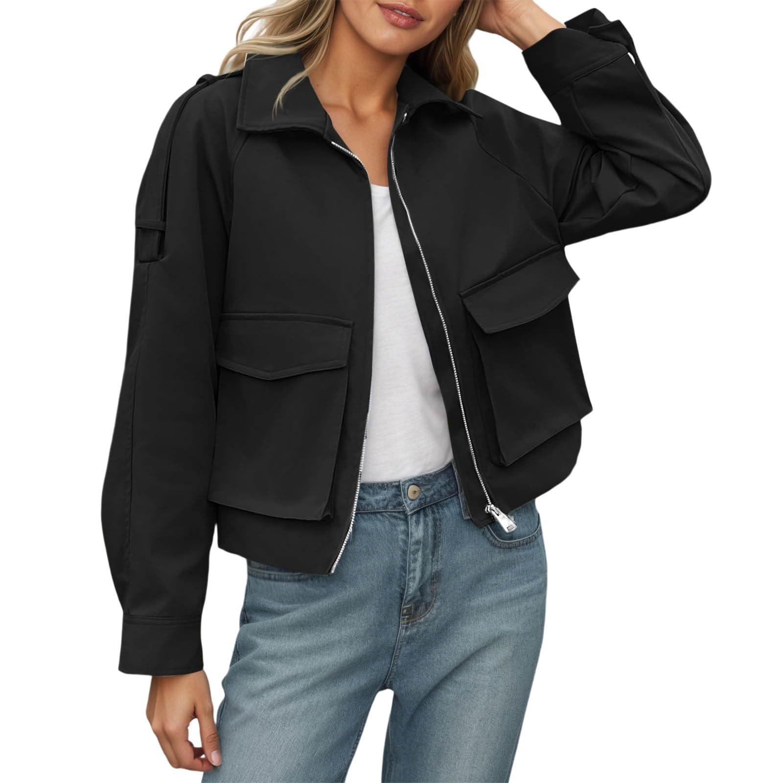 Genérico Chaqueta Bomber Mujer - Cazadoras Mujer Blouson Casual Abrigo Entretiempo Cardigan Primavera Sudadera Cremallera Chaquetas Ligera Parka Deportiva Trench Coat Moda Sobrecamisa