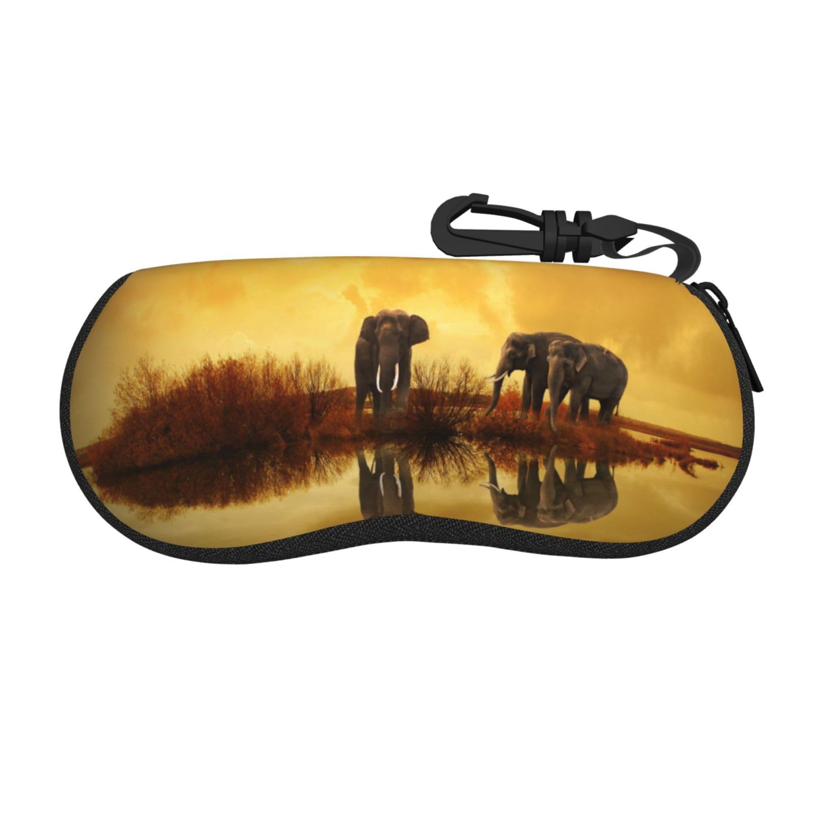 ZORIN Glasses Case Elephant Lake Water Sunset Sunglasses Case For Men And Women - Zipper Portable Spectacle Cases With Clip