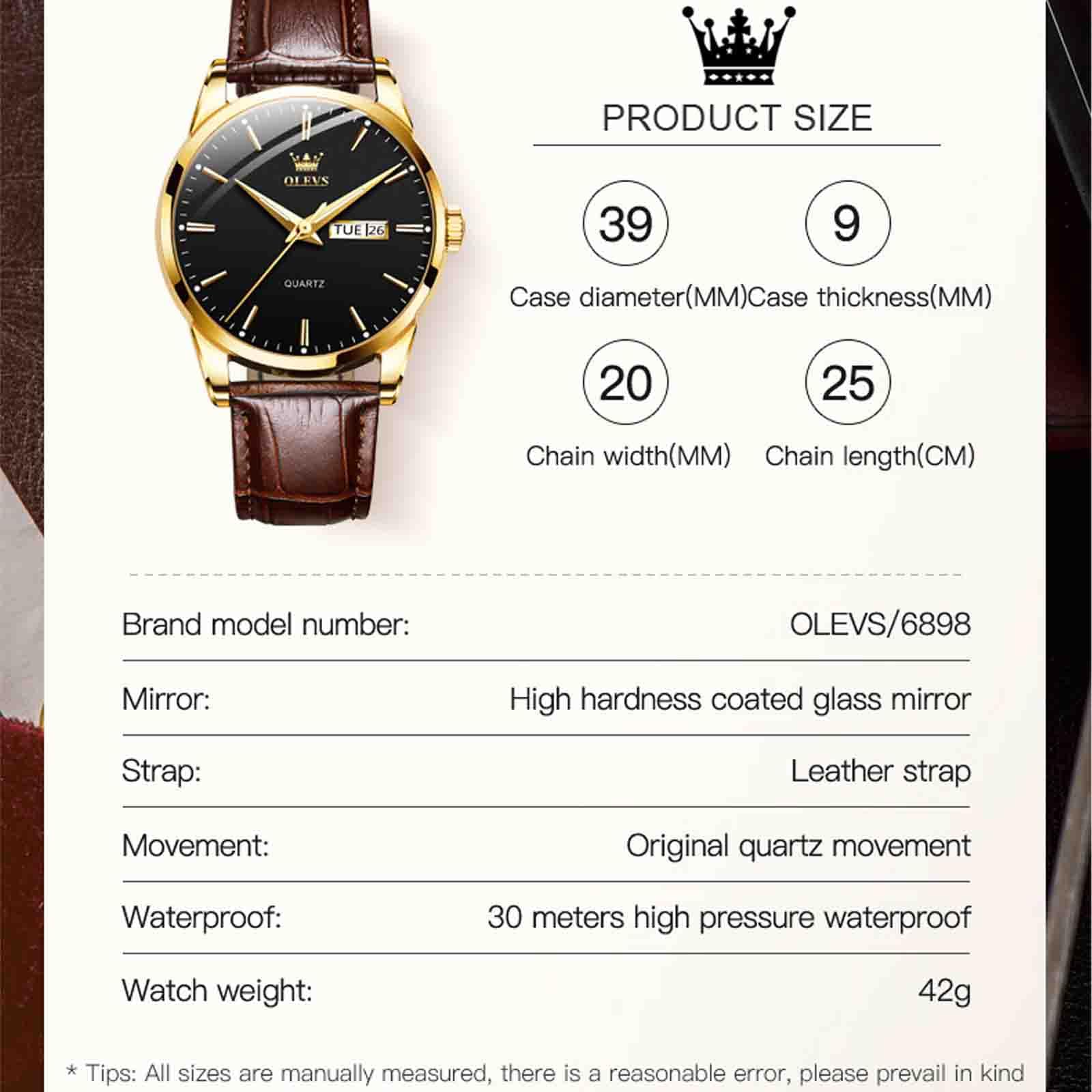 OLEVS Orologio da uomo, luminoso, casual, in pelle, facile da leggere, al quarzo, con data, impermeabile, blu/nero/analogico, orologio da polso da uomo
