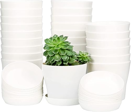 TDHDIKE 25 macetas de plástico para interiores para plantas, mini macetas de plantas de semillero de flores con paleta, contenedores decorativos