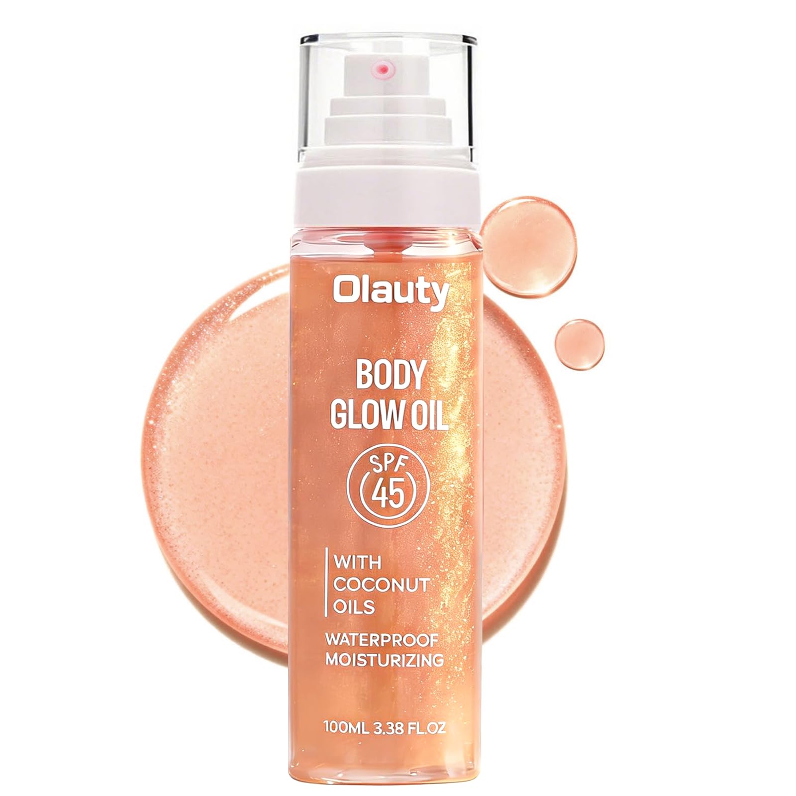 Body Glow Oil, SPF45 Sunscreen Body Oil Shimmer Moisturizing with Coconut Oil Nourishing Glowing Skin, Body Shimmering Oils for Face & Body,