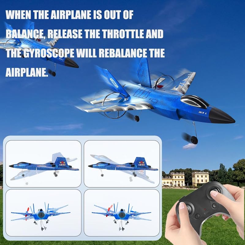 Image of RC Plane Model SU-27 2.4Ghz Axis Gyro Remote Control Airplane Rc Airplane for Beginners Family Toys for Outdoor Activities (Blue-2)