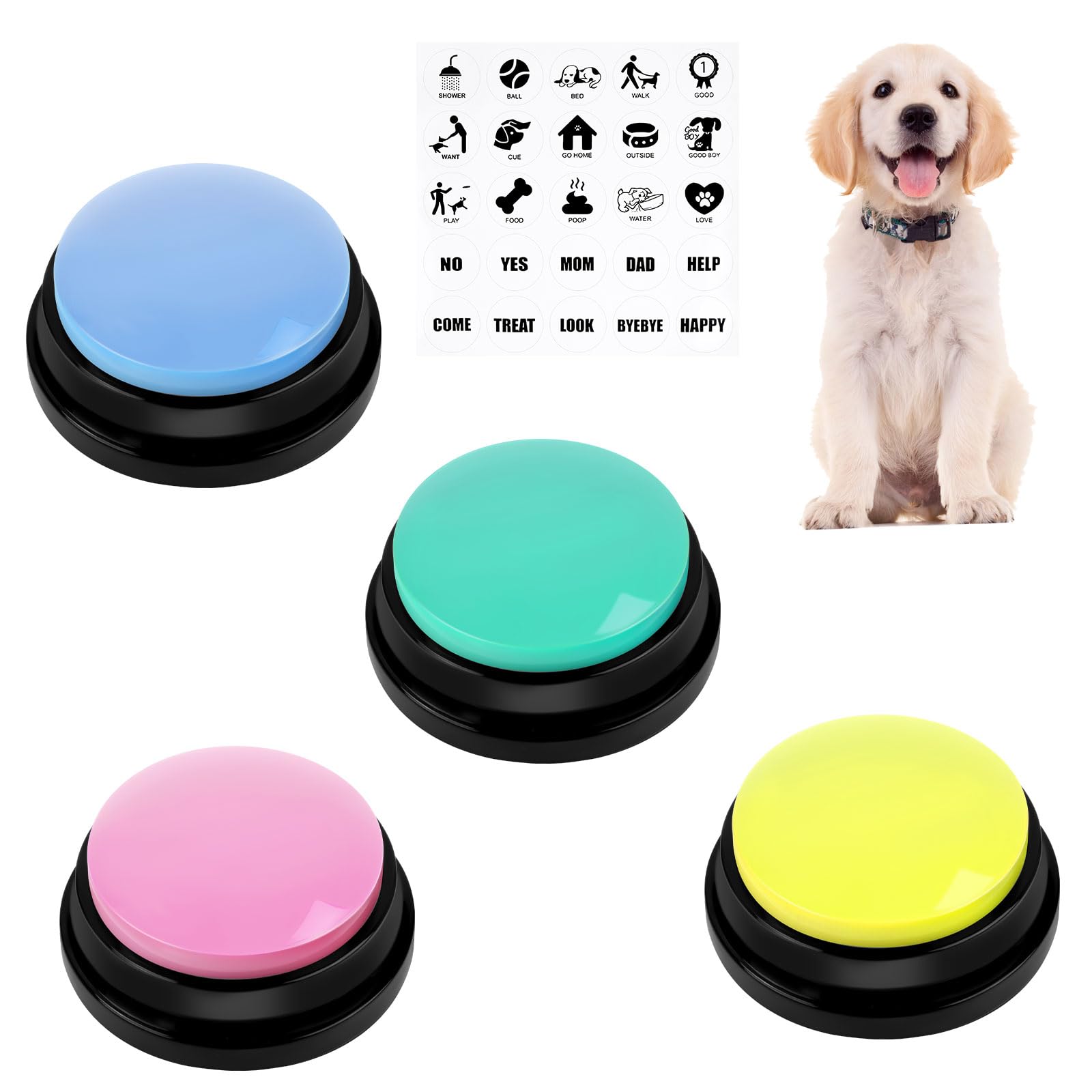 vsshe 4 PCS Dog Buttons Talk Training, Dog Buttons for Communication 30 Seconds Recording