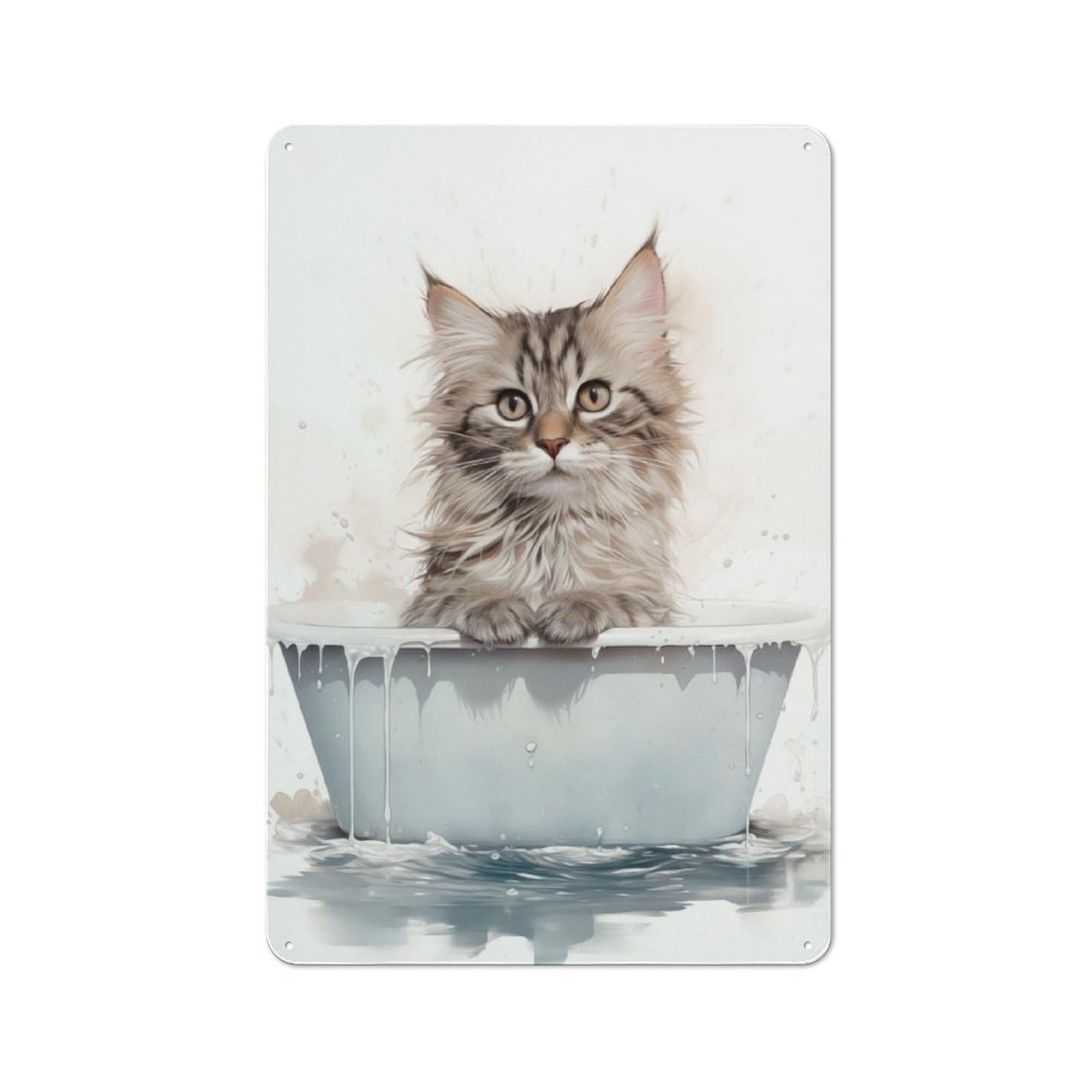 Cat Bathtub Smart Metal Wall Decor 30x20cm, Office Metal Sign for Office, Study, Studio Or Hallway