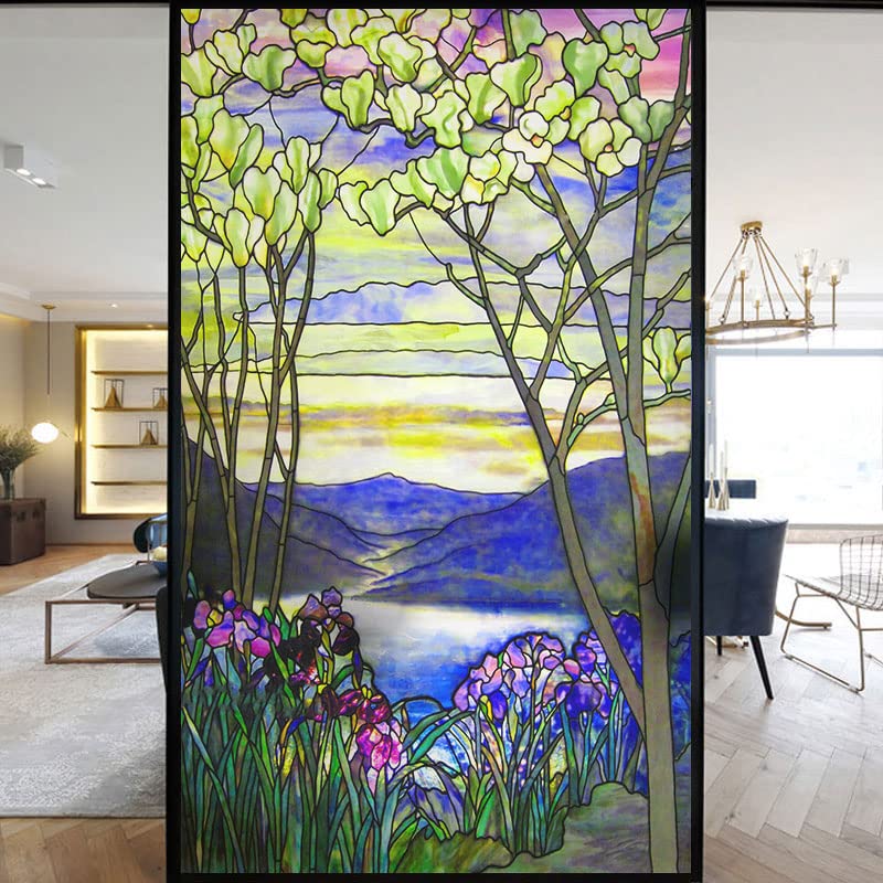 European Church Windows Film Privacy Stained Glass Window Stickers Static Cling Decorative Frosted Window Films UV Blocking Muted Colors Window Coverings (H,60x160cm WxH)