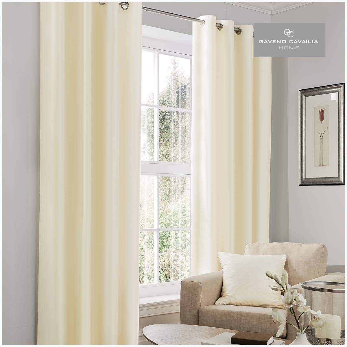 Gc Gaveno Cavailia Cream Gaveno Cavailia Luxury Fully Lined Plain Faux Silk Eyelet Curtains With Tie Backs 90X108 In, 31083719