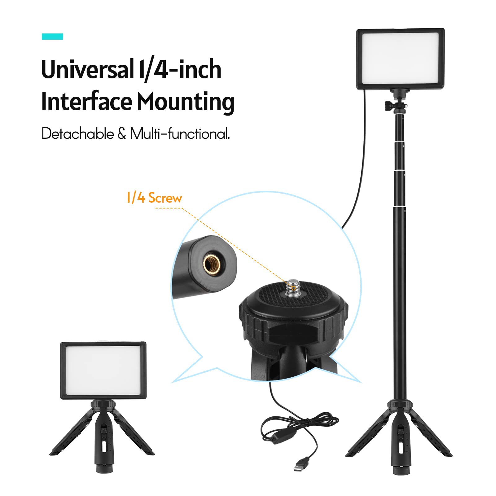 Namolit 3 szt. Ściemnialne światło wideo LED 3200K-5500K USB LED Video Light z uchwytem na statyw, 5 filtrów, potrójny montaż zimnej stopki do oświetlania wideokonferencji, YouTube, fotografia