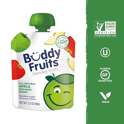 Miniatura 25 de Buddy Fruits Snacks To Go Puré de manzana sin azúcar de mango sin azúcar, bolsa de 3.2 onzas (18 unidades) sin gluten, frutos secos, conservantes