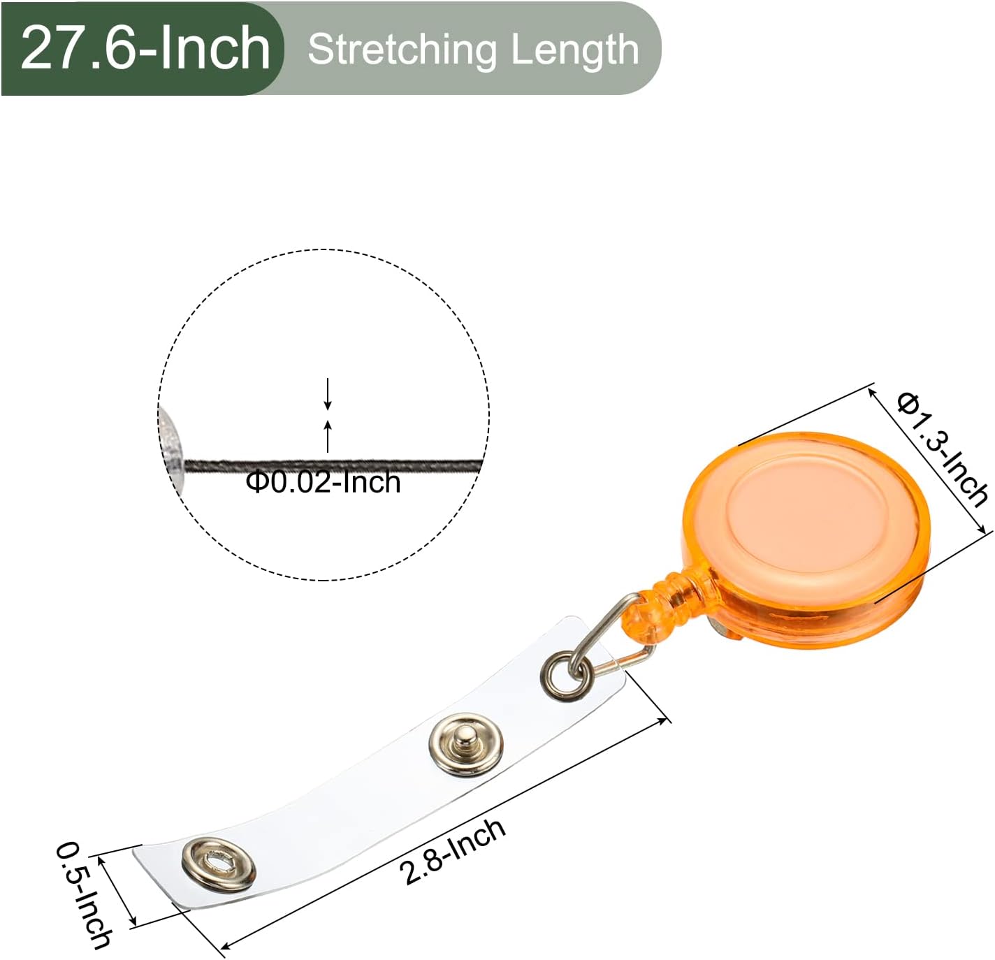 YOKIVE 格納式バッジホルダーリール ラウンドメタルクリップ カード識別用 オフィス 展示会 イベントに最適 (クリアオレンジ)