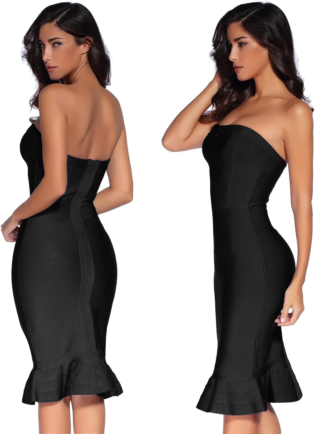 Women's Midi Cocktail Dresses Strapless Bandage Bodycon Dress Wedding Party Dress - Image 4