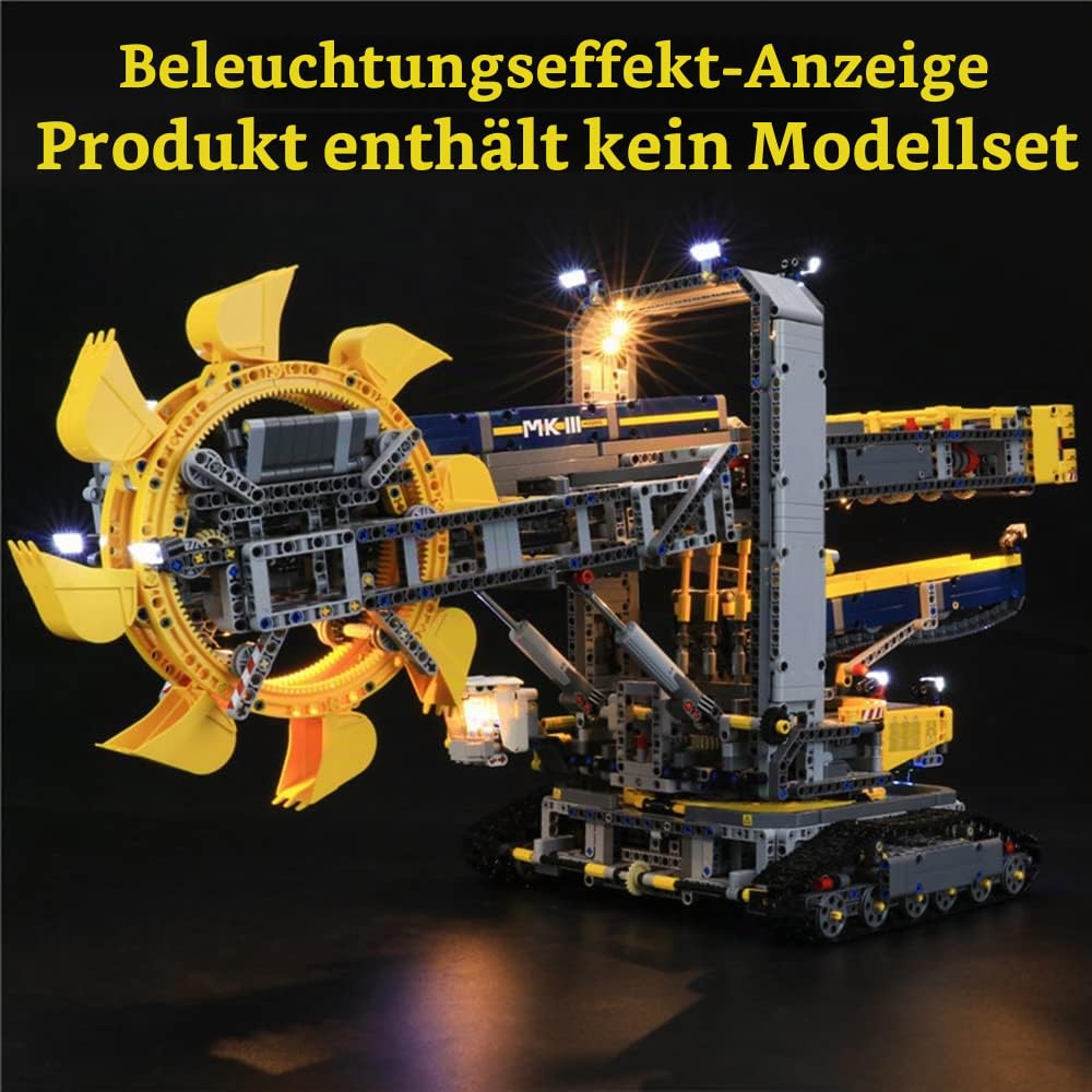 GEAMENT LED Licht-Set Kompatibel mit LEGO Schaufelradbagger (Bucket Wheel Excavator) - Beleuchtungsset für Technic 42055 Baumodell (Modell-Set Nicht enthalten)