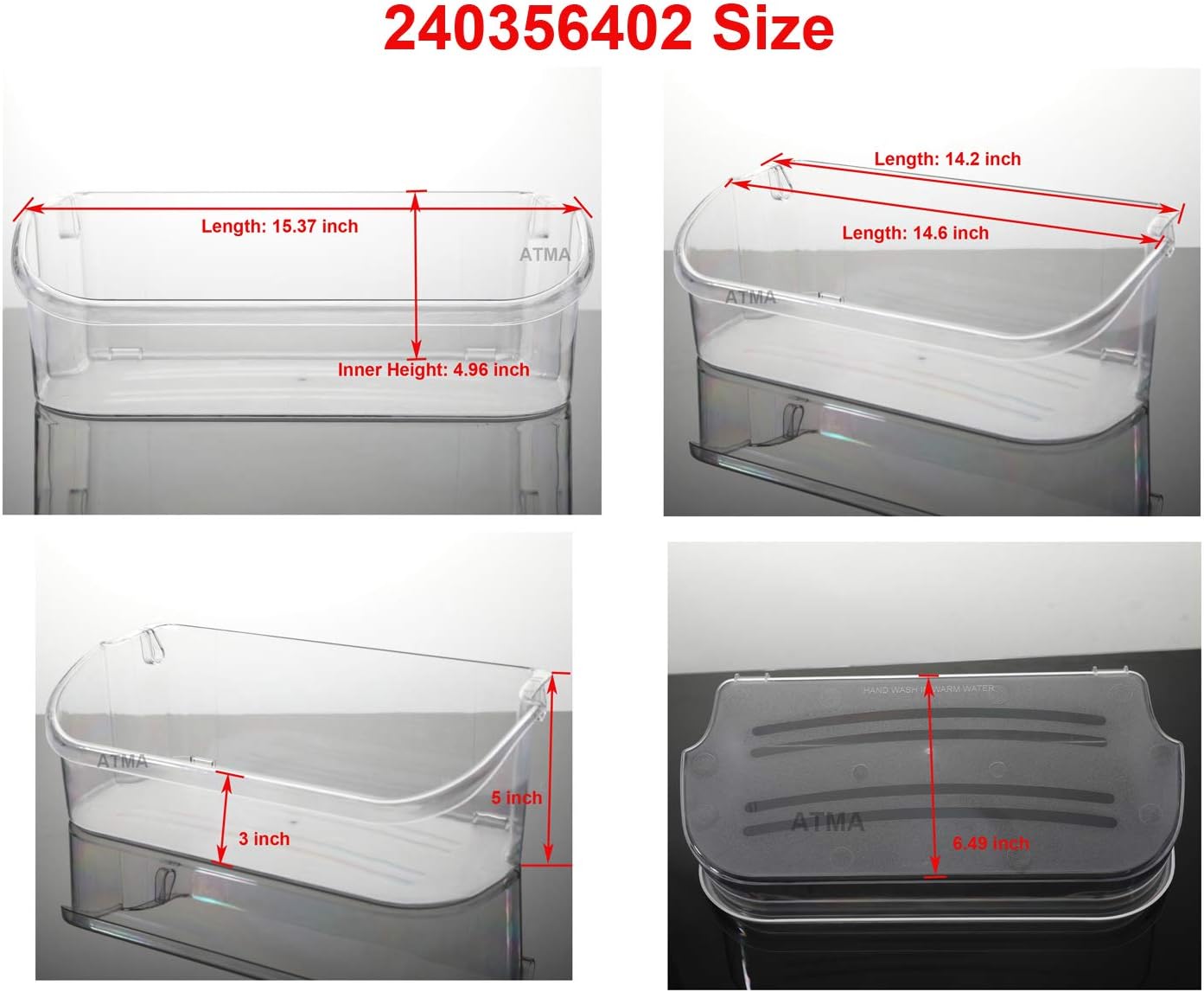240356402 Clear Refrigerator Door Bin Side Shelf Compatible with Frigidaire Kenmore Electrolux Refrigerator Top shelf - Replaces AP2549958 PS430122 240430312 240356416 240356407-Pack of 1