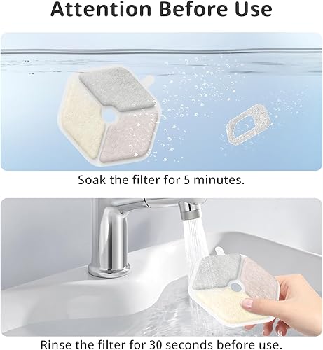 Miniatura 6 de Paquete de 9 + 9 filtros y esponjas para fuente de agua inalámbrica para gatos de 152 oz4.5 L, sistema de filtración triple para modelos PTM-643