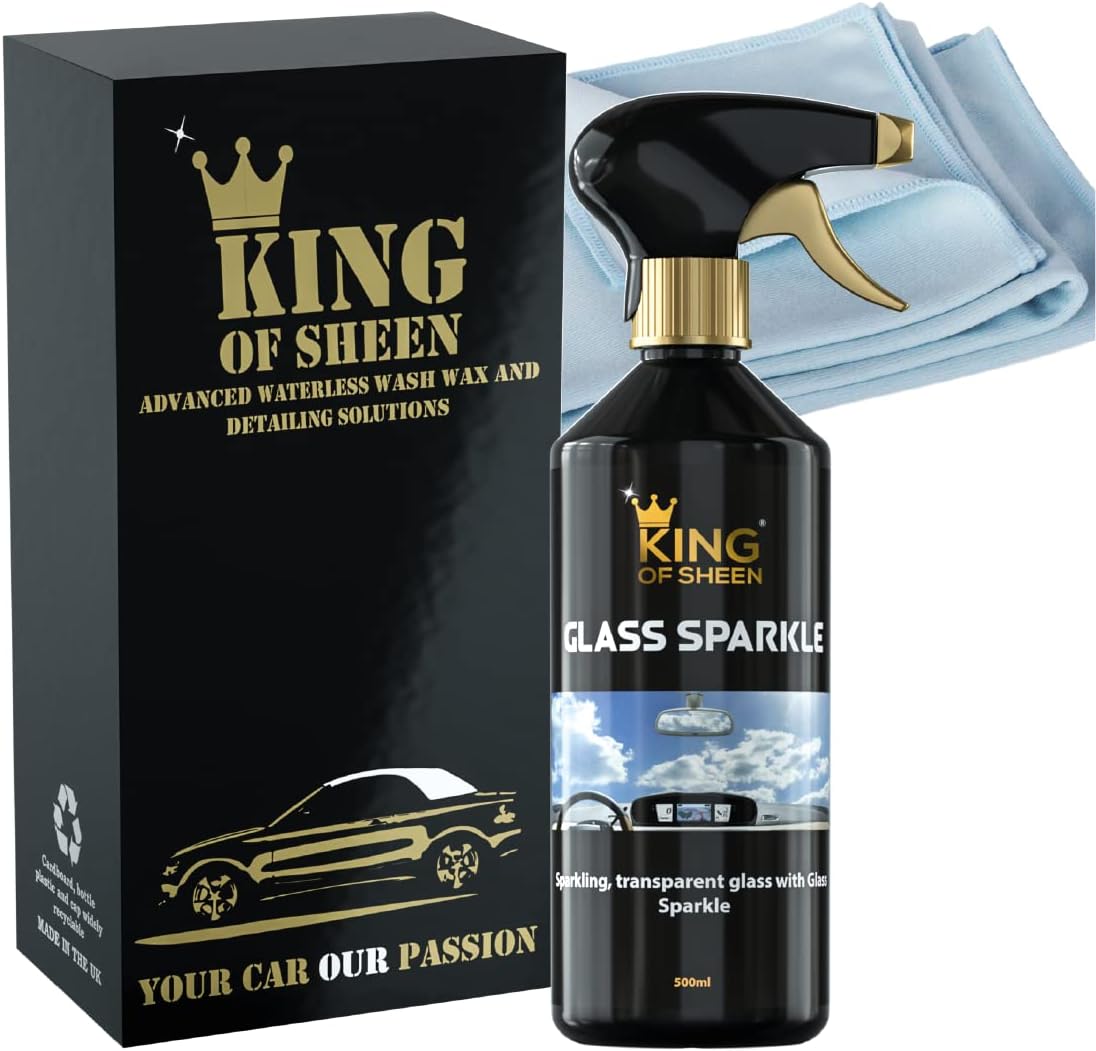 King of Sheen Glass Sparkle, Glass Cleaner with Professional tight weave Microfibre Cloth, Sparkling Transparent look Effortlessly, 500ml