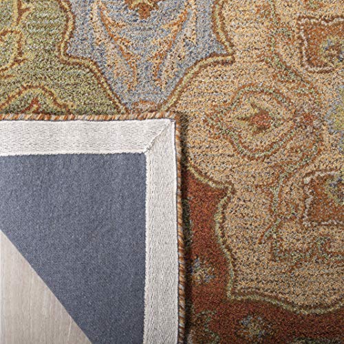 Image of SAFAVIEH Heritage Collection Area Rug - 6' Square, Multi, Handmade Traditional Oriental Wool, Ideal for High Traffic Areas in Living Room, Bedroom (HG273A)