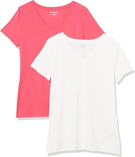 Amazon Essentials Women's Regular-Fit Short-Sleeve V-Neck T-Shirt, Multipacks