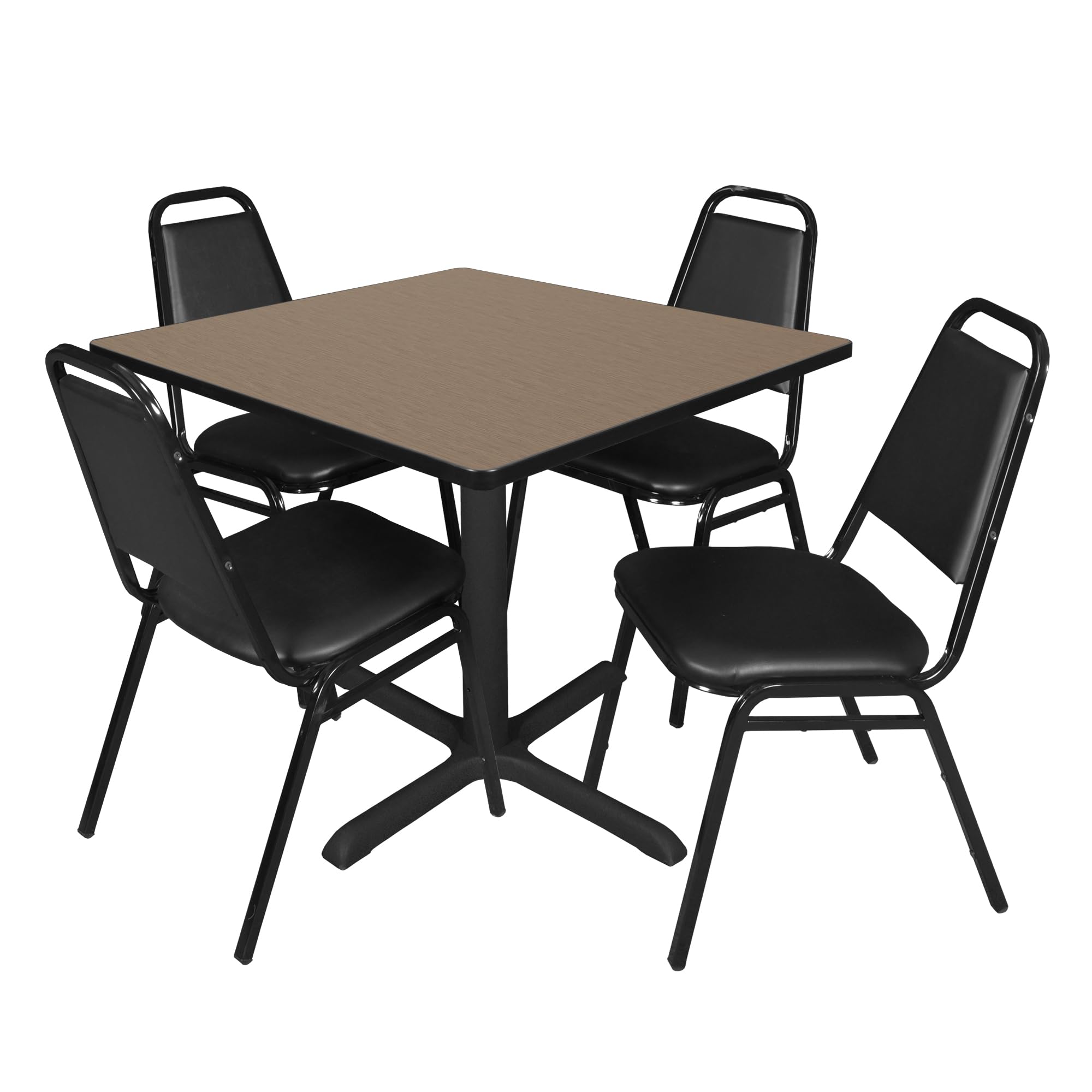 Romig Pillar 42 in. Square Breakroom Table- Noble Oak &amp; 4 Restaurant Stack Chairs- Black