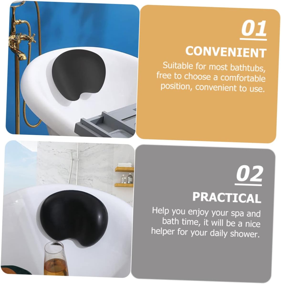 FOMIYES Non Slip Bath Pillow with Suction Cups for Bathtub Headrest Soft Support Cushion for Neck and Back Relaxation Quick Bath Accessory for Adults and Pregnant Women