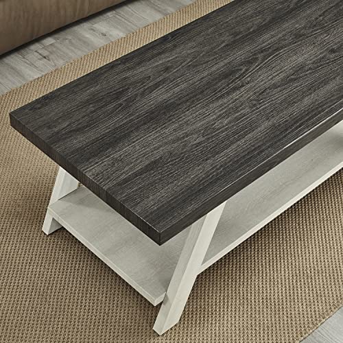 Roundhill Furniture Athens Contemporary Wood Shelf Coffee Table, Weathered Charcoal and Beige by Roundhill Furniture - Image 3