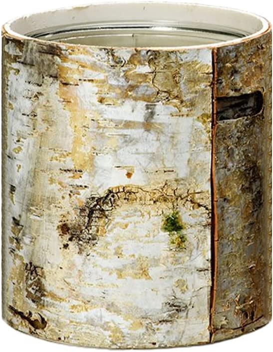 Serene Spaces Living Large White Birch Bark Vase with Glass Interior, Decorative Centerpiece, Rustic Accent Piece, Ideal for Natural Wedding Tablescape, Vintage Home Decor, 4.5" Diameter & 6.5" Tall