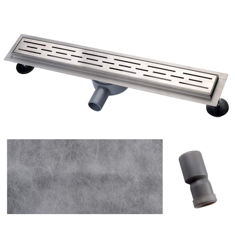 Canalina per doccia, 60 cm, sifone con filtro antiodore e filtro per capelli, piastrellabile, in acciaio inox, scarico a pavimento, scarico per doccia, molto piatto, set completo con