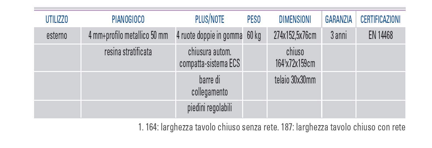 Garlando Tavolo Ping Pong Champions Outdoor con Ruote - Piano Grigio