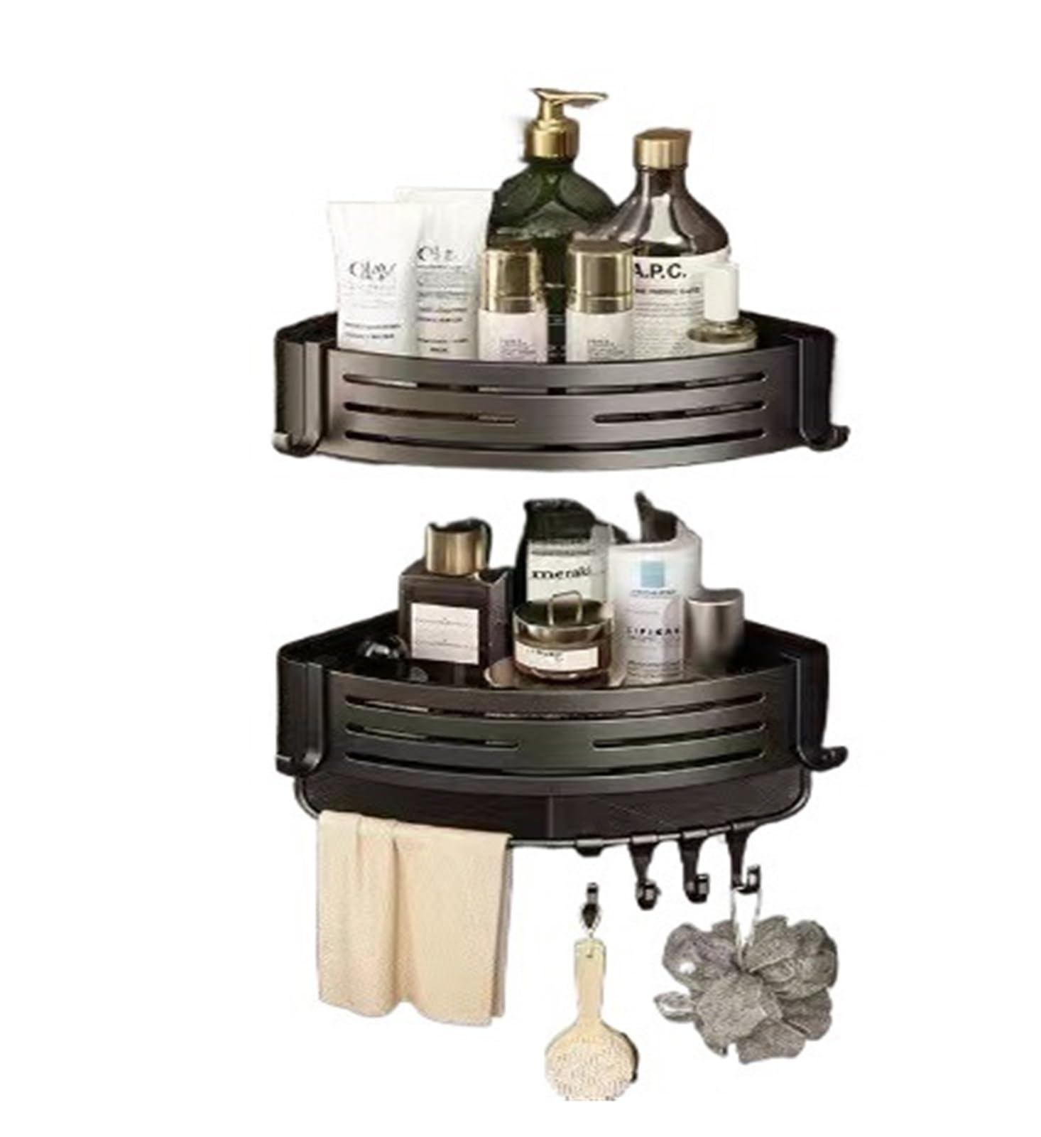 WCLADIEN Shower Organizer Corner Shelf Wall Mounted Shower Shelves with Hook Towel Bar Space Aluminum Organizer Rack Shower