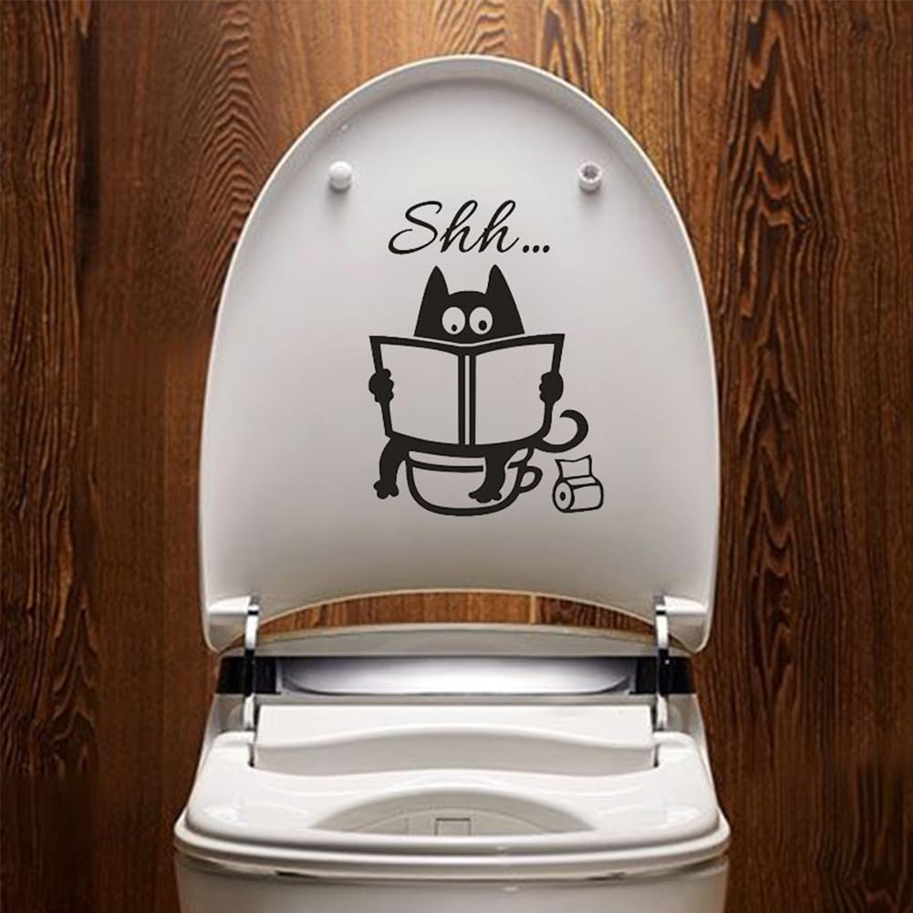 Autocollant Toilette Chat "Shh" - Décal Drôle Pour Porte Ou Siège De WC, Vinyle Amovible 20x14 Cm