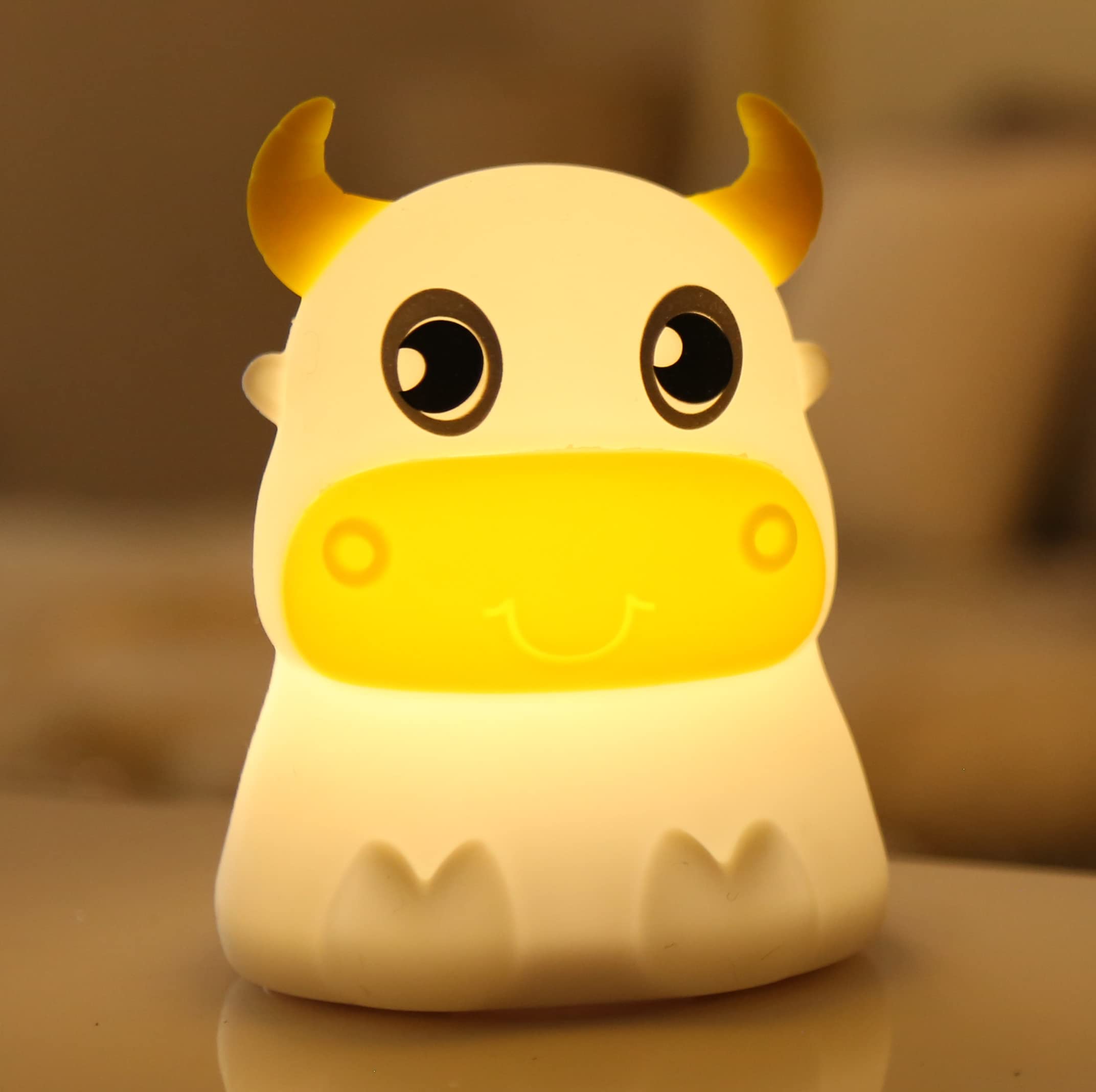Linda lámpara nocturna para niños, luz nocturna para dormitorio de niños, bebé, batería de silicona portátil, luz nocturna LED para guardería (vaca)