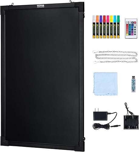 Miniatura 9 de VEVOR Pizarra de escritura LED de mensajes, pizarra iluminada borrable de 24 x 16 pulgadas, tablero de letreros de menú de efecto neón, tablero de