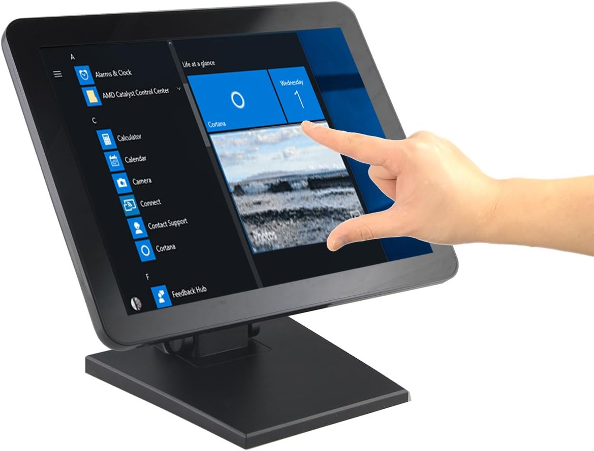 Angel Pos 15-Inch Capacitive LED Backlit Multi-Touch Monitor, True Flat Seamless Design Touchscreen, for Office, POS, Retail, Restaurant, Bar, Gym, Warehouse, No Driver Required
