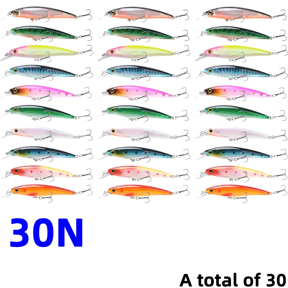 30 pièces/20 pièces/10 pièces Ensemble de vairon appât Dur leurre de pêche Bar brochet Eau salée fraîche mer 3D Yeux Wobbler matériel manivelle Kit