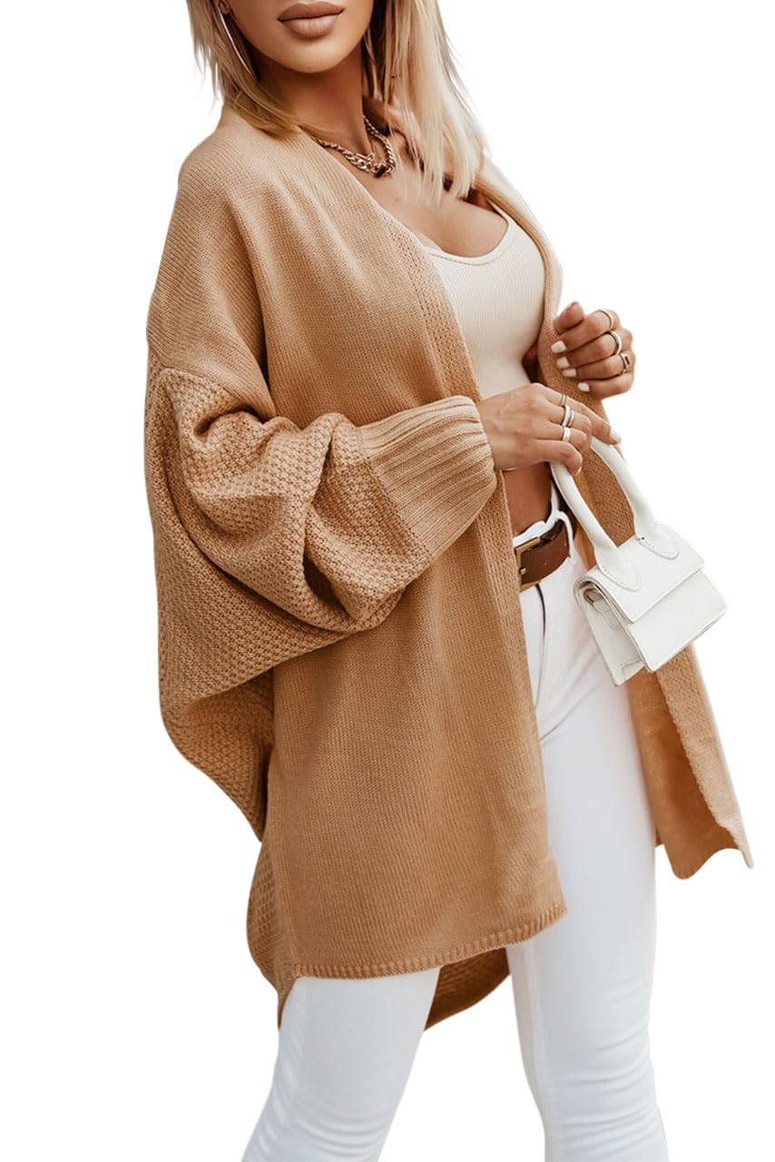 Saodimallsu Kardigan damski z długim rękawem, oversize, kardigan, z otwartym przodem, lekki, długi płaszcz z dzianiny, casualowy, elegancki, jednokolorowy sweter