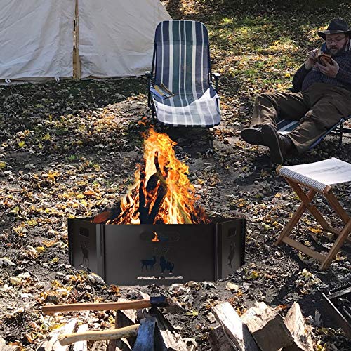 Inno Stage 28" Heavy Duty Steel Firepit Ring For Outdoor Camping Living Round Wilderness-Deer,Wood Burning With Portable Carrying Bag, Thick Metal Fire Pit For Outside Patio, Backyard, Camping,Bonfire #TOP3