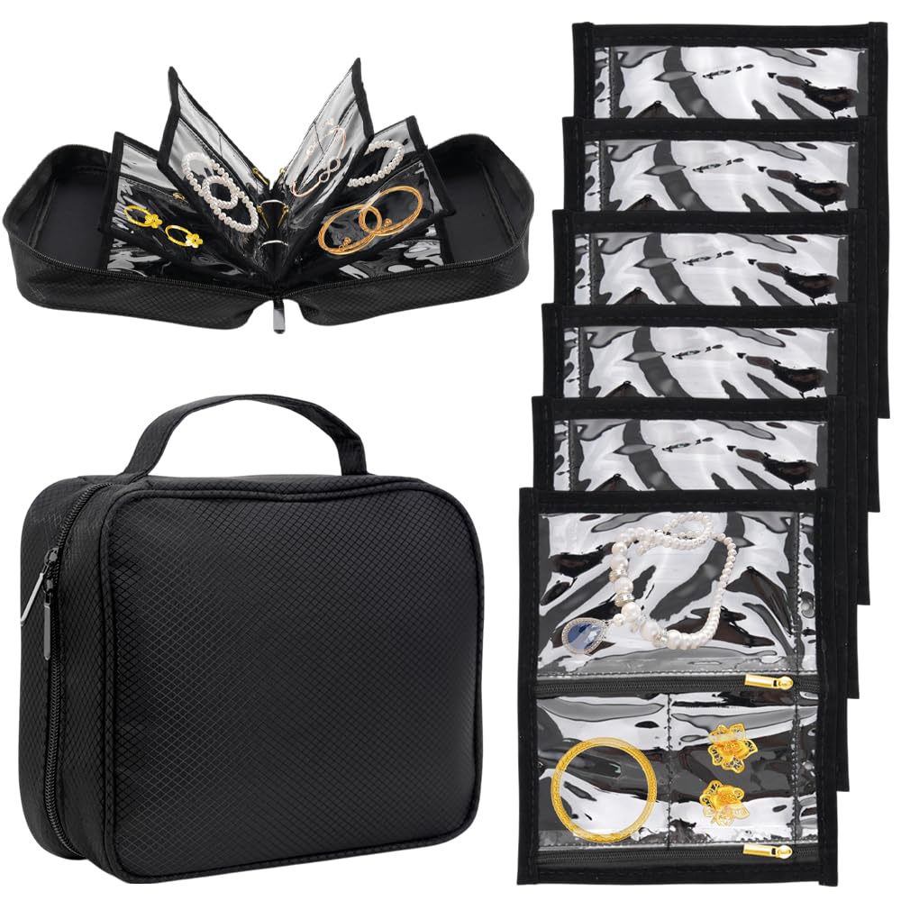 Étui rangement bijoux voyage en PVC transparent grand sac noir portable bagues