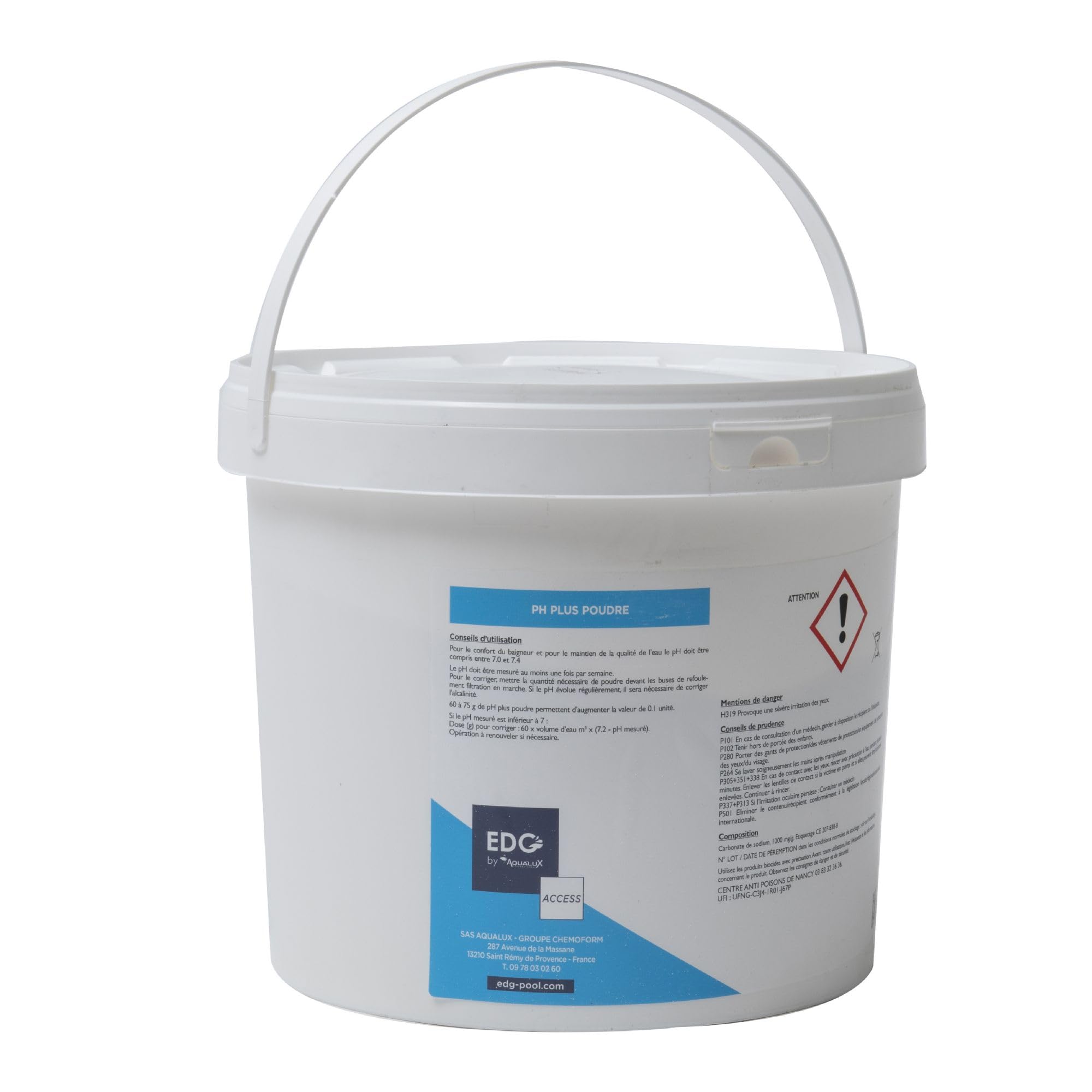 EDG - PH Plus Piscine - Augmente Le pH- Améliore Le Confort de Baignade et la Qualité de l'eau - Haute Concentration - Poudre - Seau 5kg - Gamme Traitement Et Accessoires Piscine EDG Access