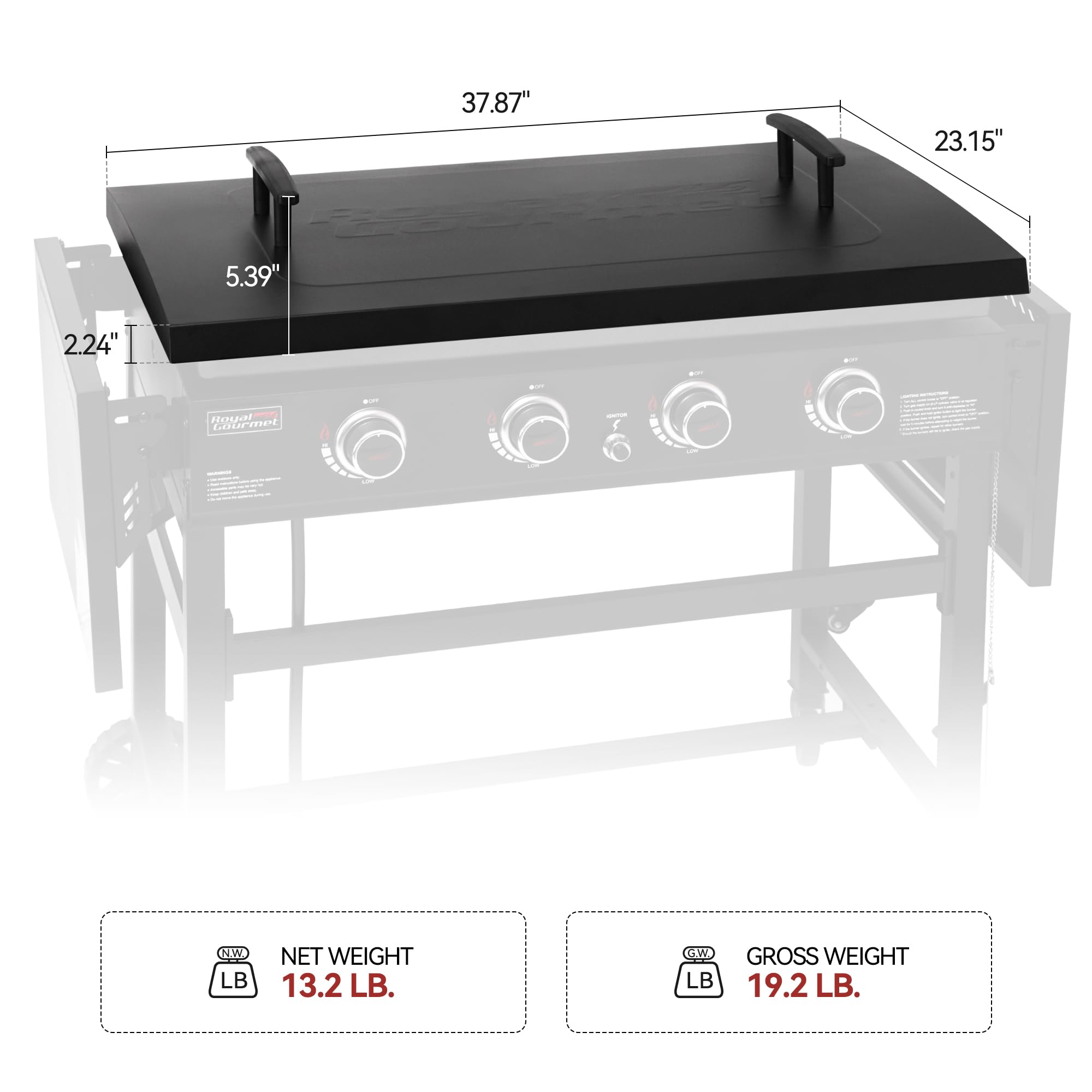 Grills House 38-Inch Griddle Lid, Hard Cover Fits Royal Gourmet 35-Inch 4-Burner Flat Top Gas Griddle, Grill BBQ Accessories, Ideal for Outdoor Cooking, Black, GD2400L-SC