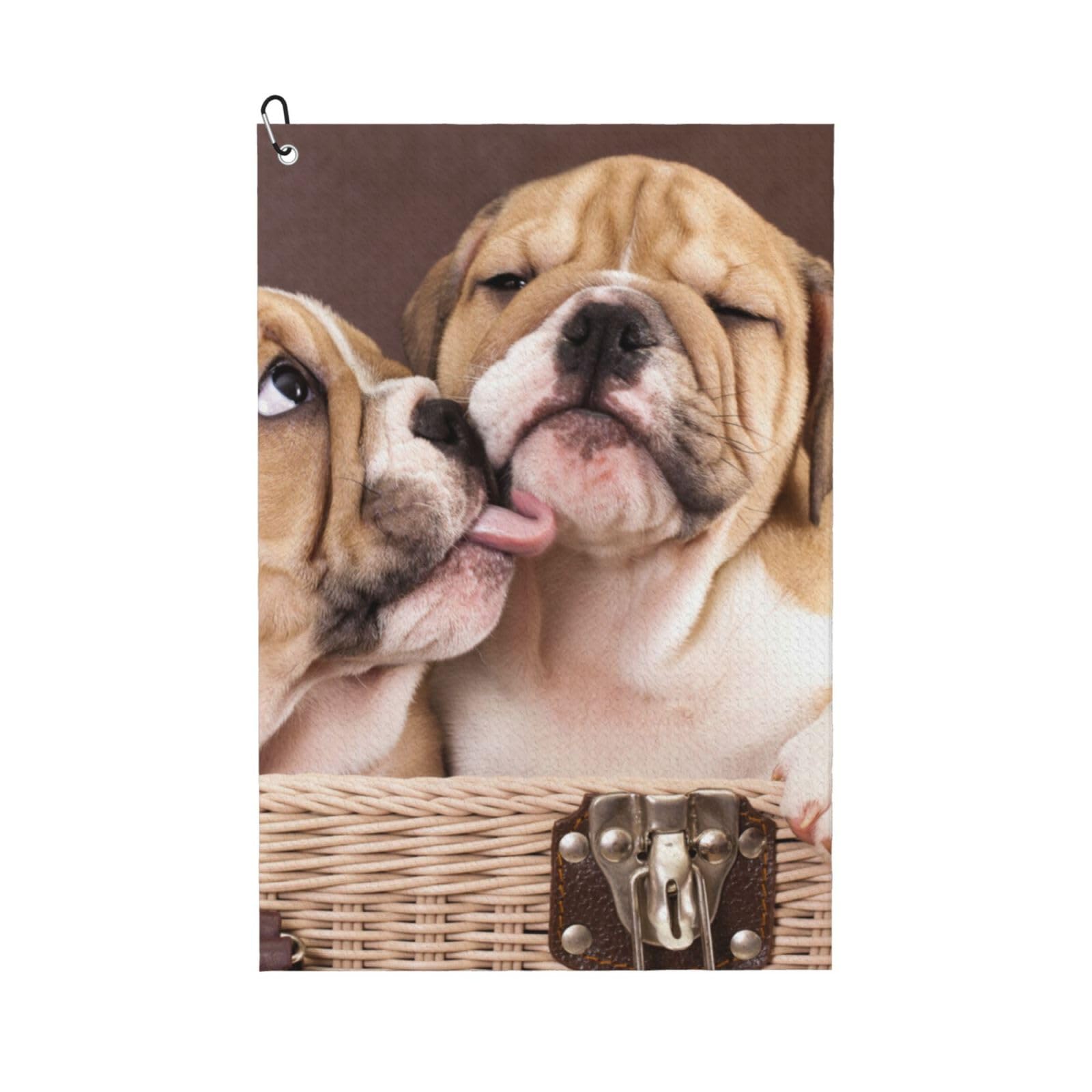 Hnnkloy Kiss English Bulldog Puppies, 16x24 in Portable Waffle Golf Towels with Carabiner Clip for Golf Bag