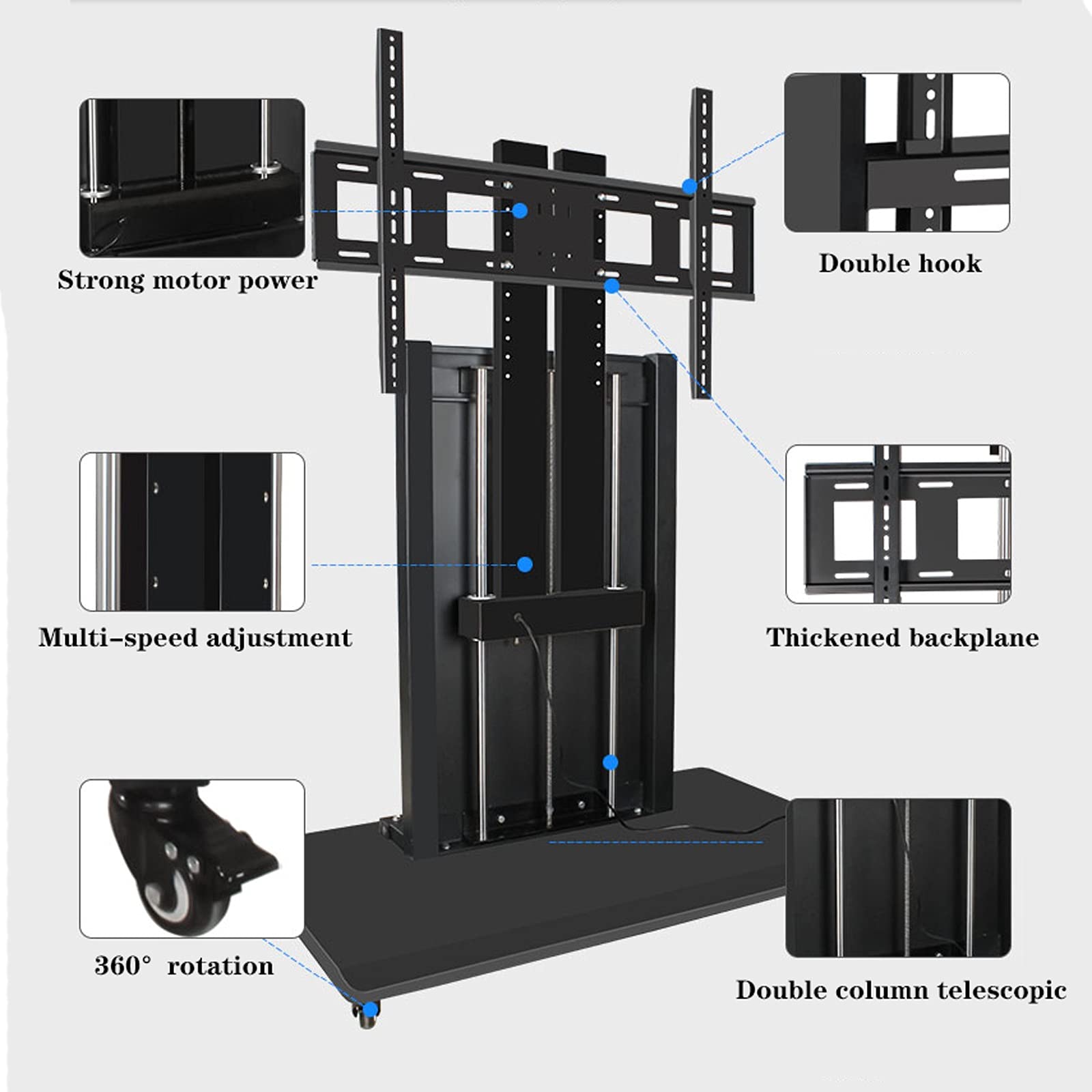 tv Stand Smart Electric. TV Stand Altezza regolabile TV Controllo intelligente a doppia colonna a doppia colonna da terra del carrello mobile TV Stand per TV a 40 "-90" TV a schermo piatto fino a 165