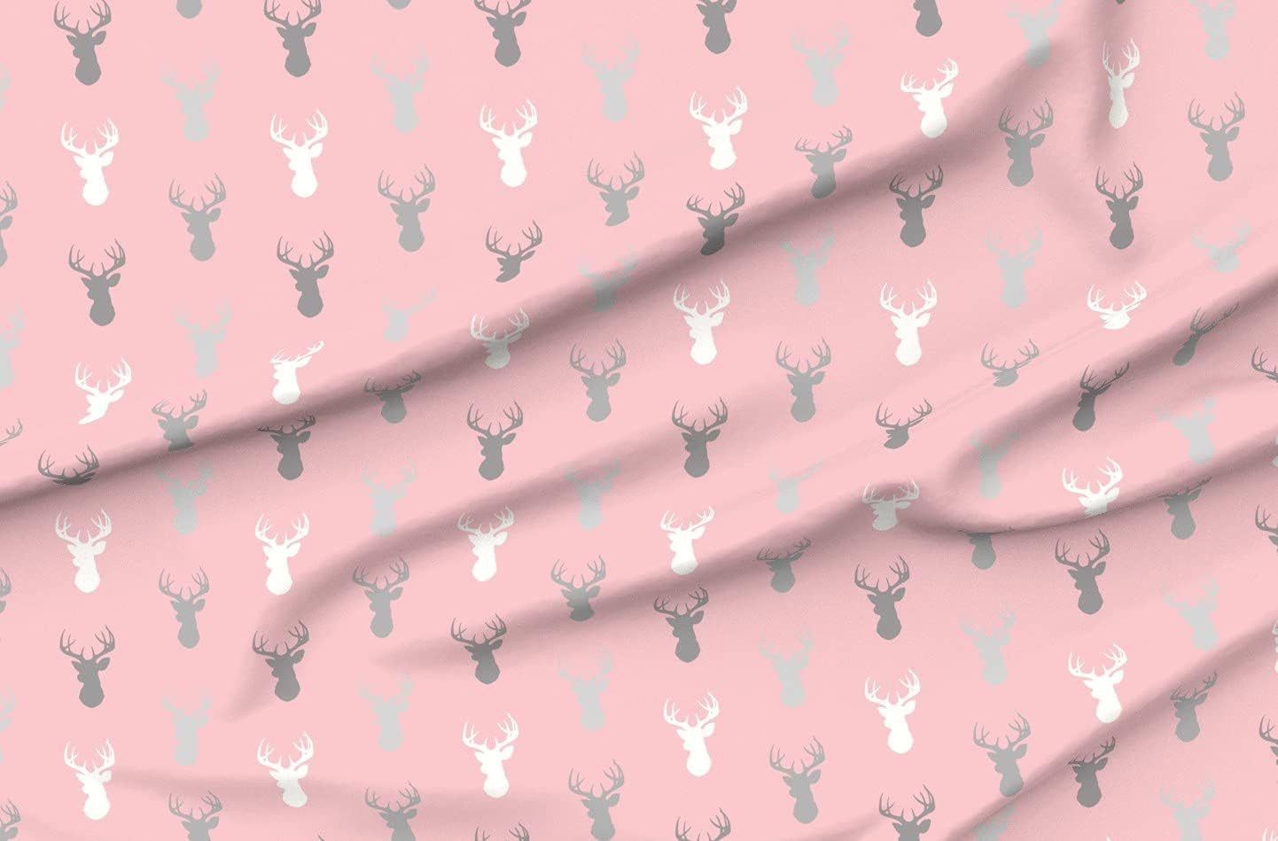 Spoonflower Fabric - Deer Pink Meadow Sunrise Gray Girl Woodland Nursery Buck Printed on Minky Fabric by The Yard - Sewing Baby Blankets Quilt Backing Plush