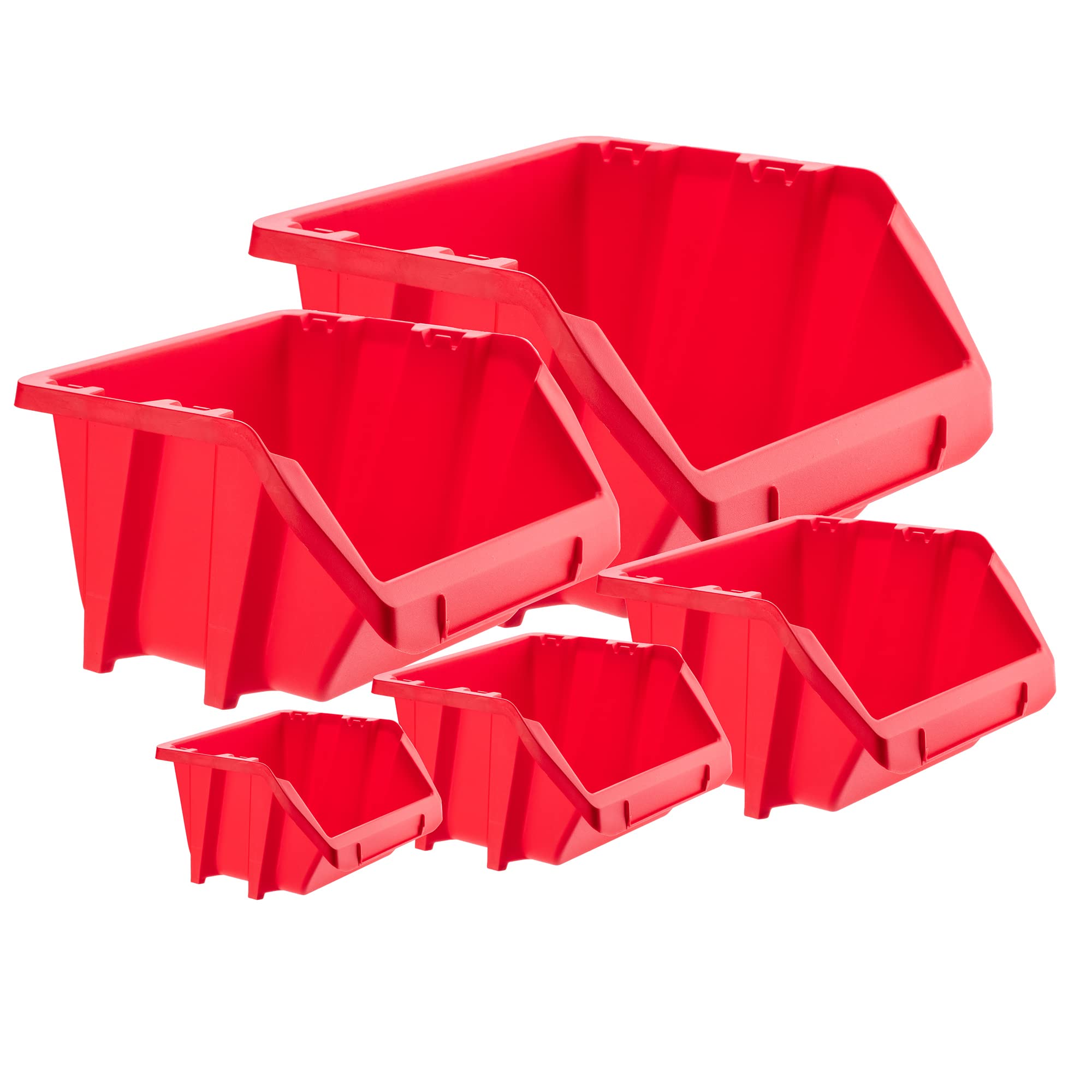 KADAX Caja apilable para taller, pequeña caja clasificadora de plástico PP, en diferentes tamaños y colores, cajas de almacenamiento para pared de herramientas (rojo, 20 unidades, 272 x 238 mm)